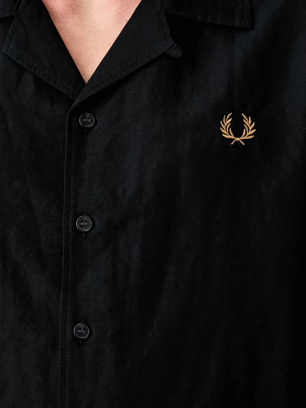 Fred Perry Overhemd met campkraag en geborduurd logo Zwart