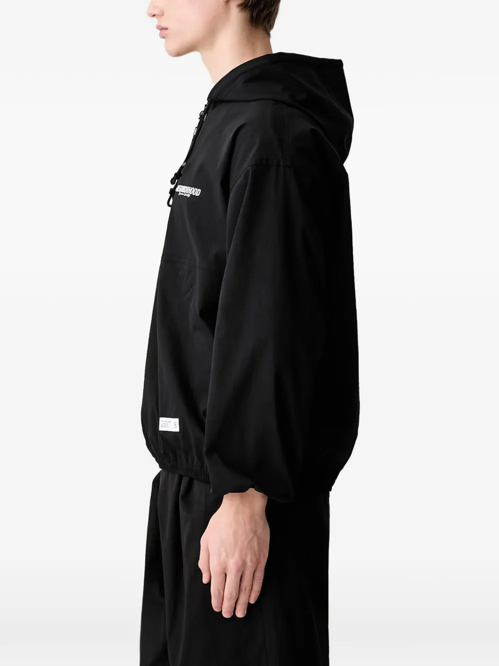 Neighborhood Jack met capuchon kwartrits en logo-print Zwart