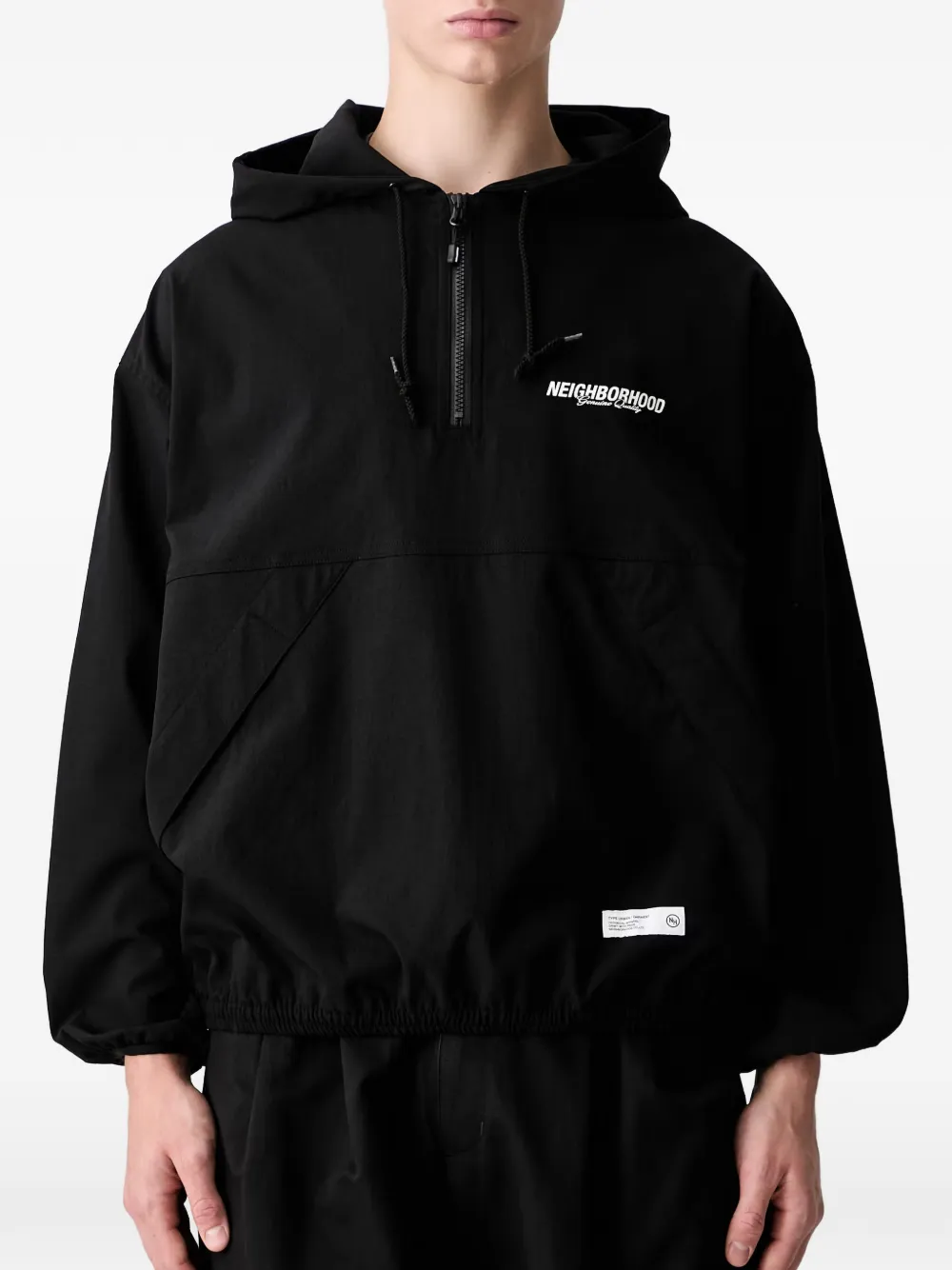 Neighborhood Jack met capuchon kwartrits en logo-print Zwart
