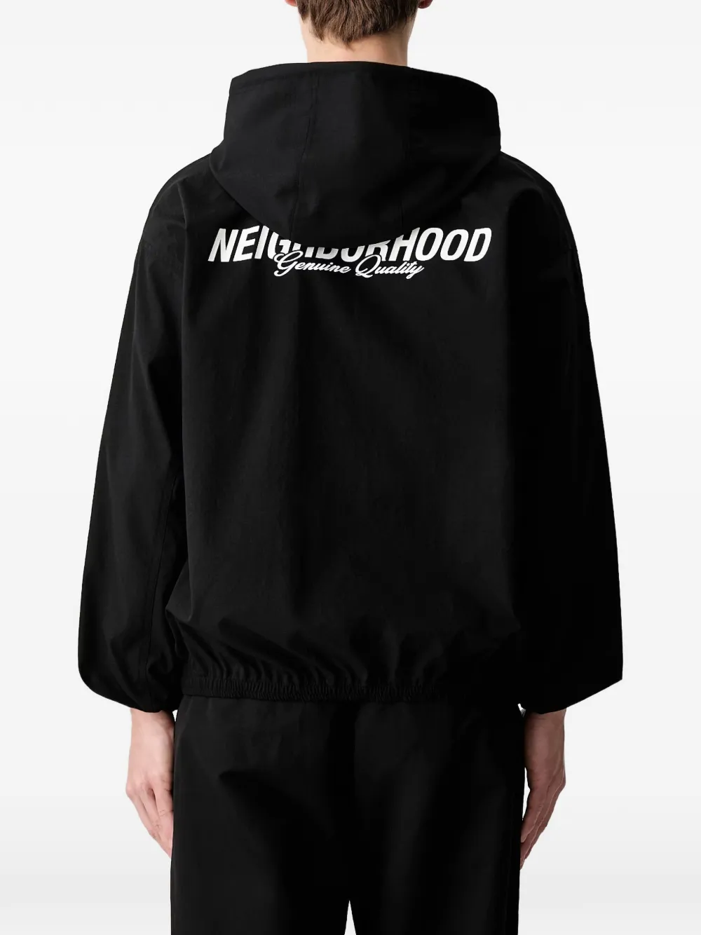 Neighborhood Jack met capuchon kwartrits en logo-print Zwart