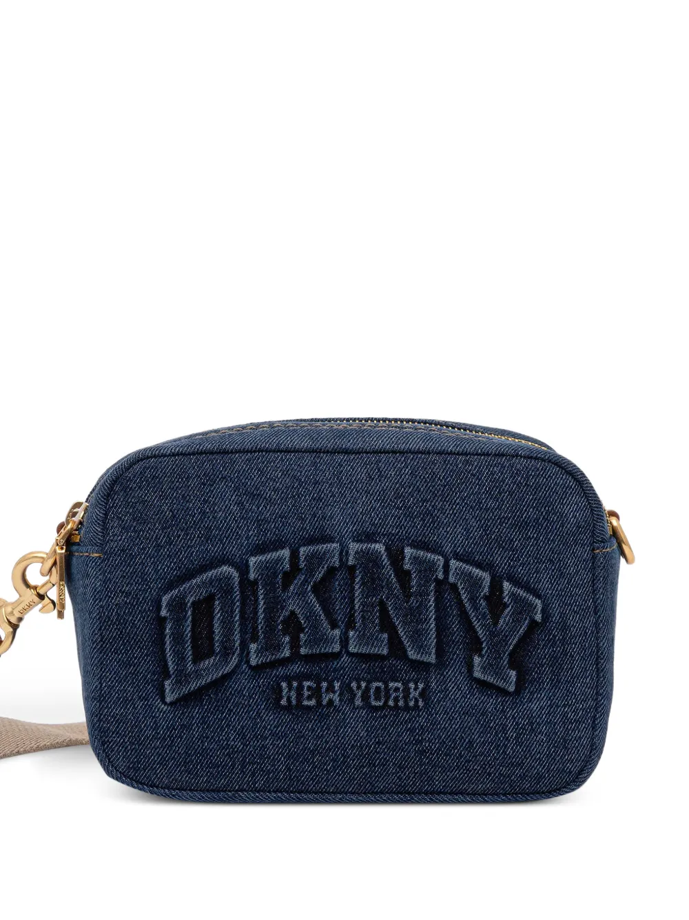 DKNY logo-embroidered denim mini bag - Blu