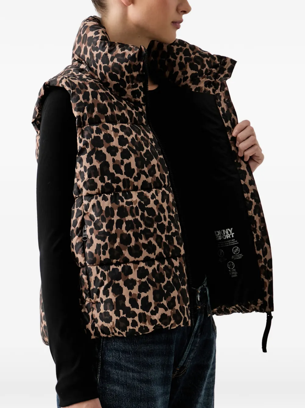 DKNY leopard-print padded gilet Bruin