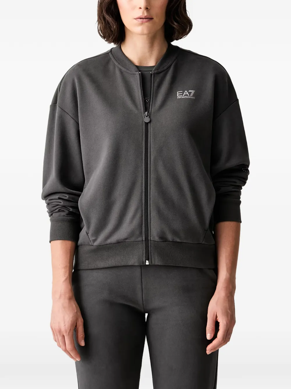 Ea7 Logo-print Zip-up Sweatshirt In Grey