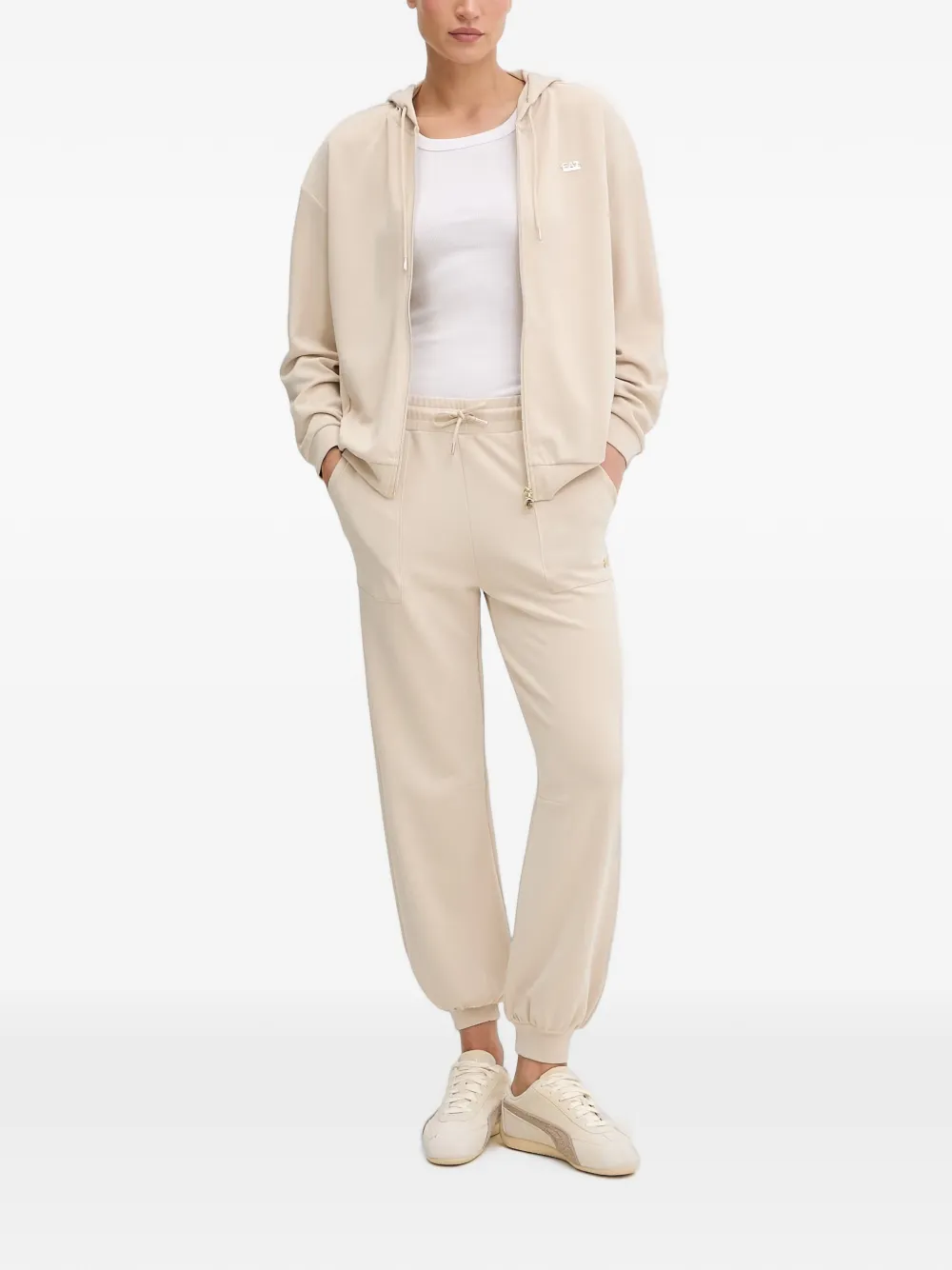 Ea7 Emporio Armani Core trainingsbroek met logo-plakkaat en trekkoord Beige