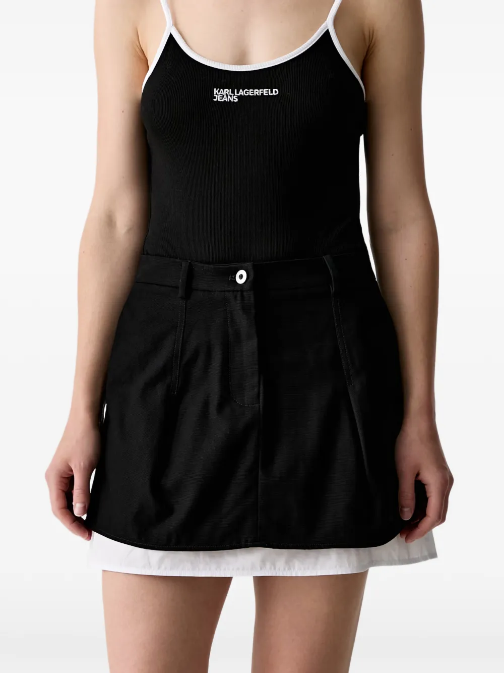 Karl Lagerfeld Jeans logo-embroidered layered mini skirt - Schwarz