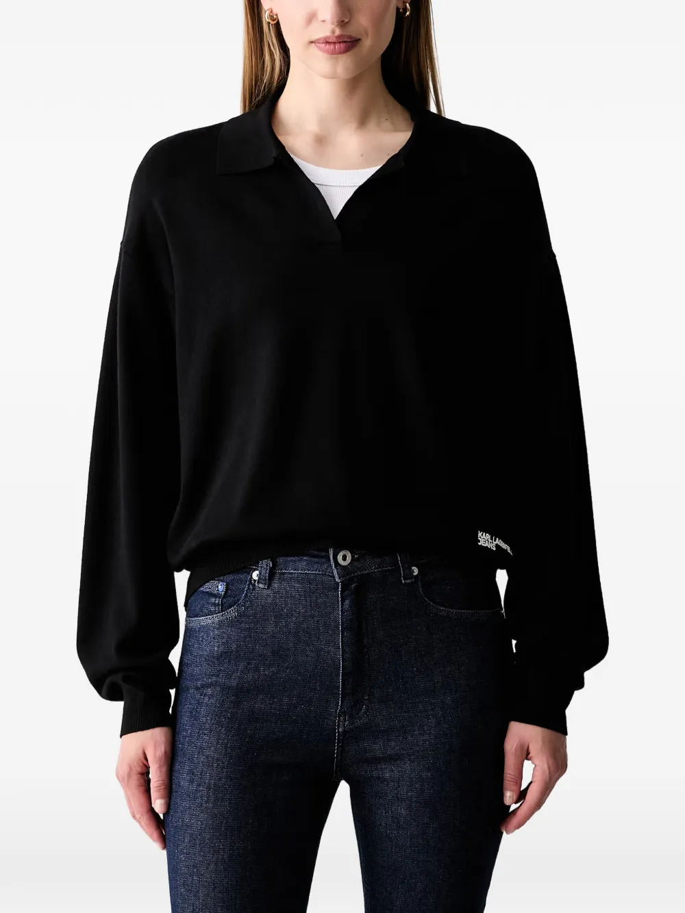 Karl Lagerfeld Jeans logo-embroidered polo-collar sweater - Schwarz