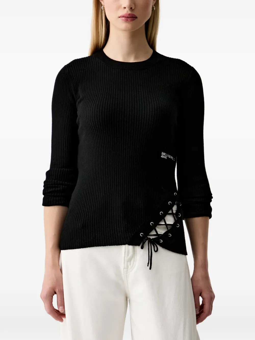 Karl Lagerfeld Jeans lace-up ribbed sweater - Nero