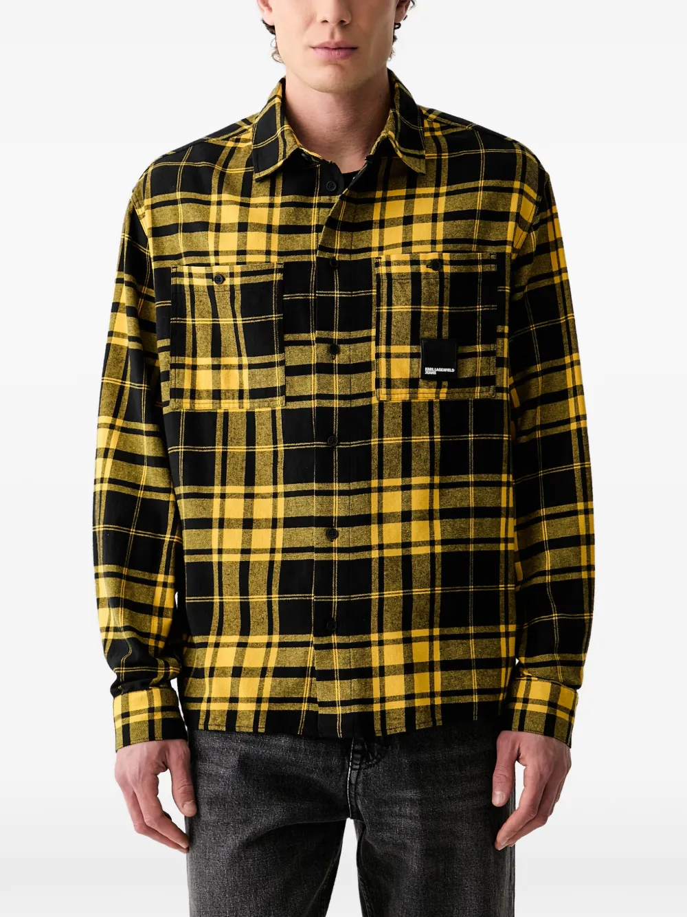 Karl Lagerfeld Jeans check-pattern patch-detail shirt - Giallo