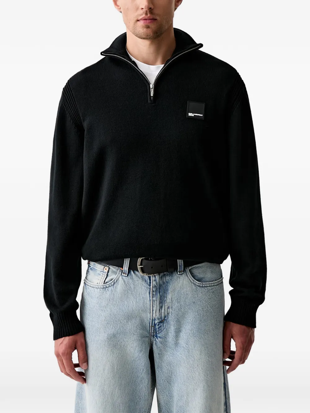 Karl Lagerfeld Jeans quarter-zip logo-patch sweater - Schwarz