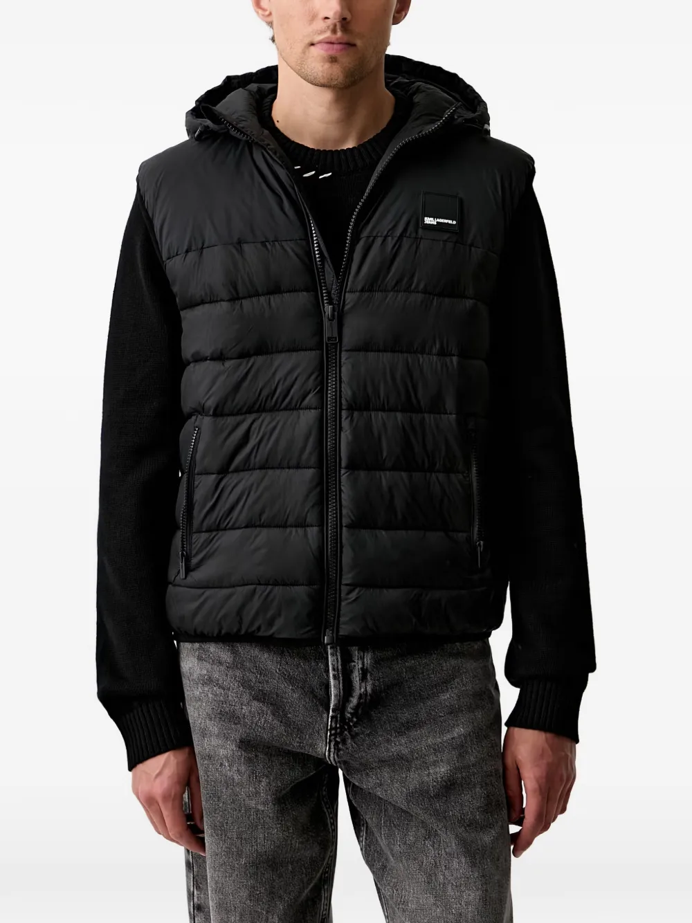 Karl Lagerfeld Jeans quilted hooded gilet - Schwarz