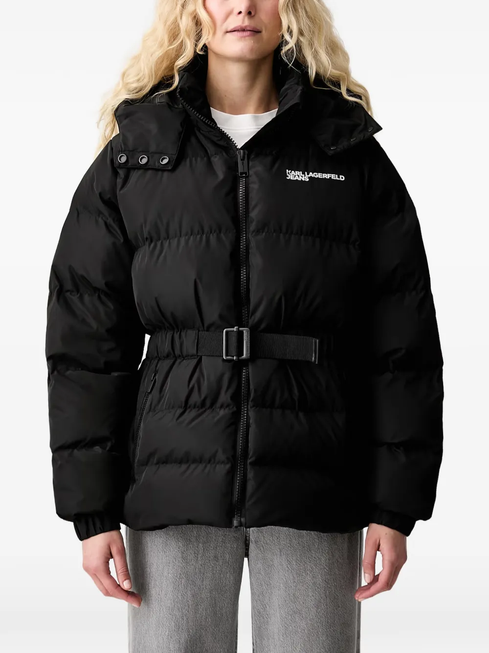 Karl Lagerfeld Jeans belted-waist puffer jacket - Schwarz