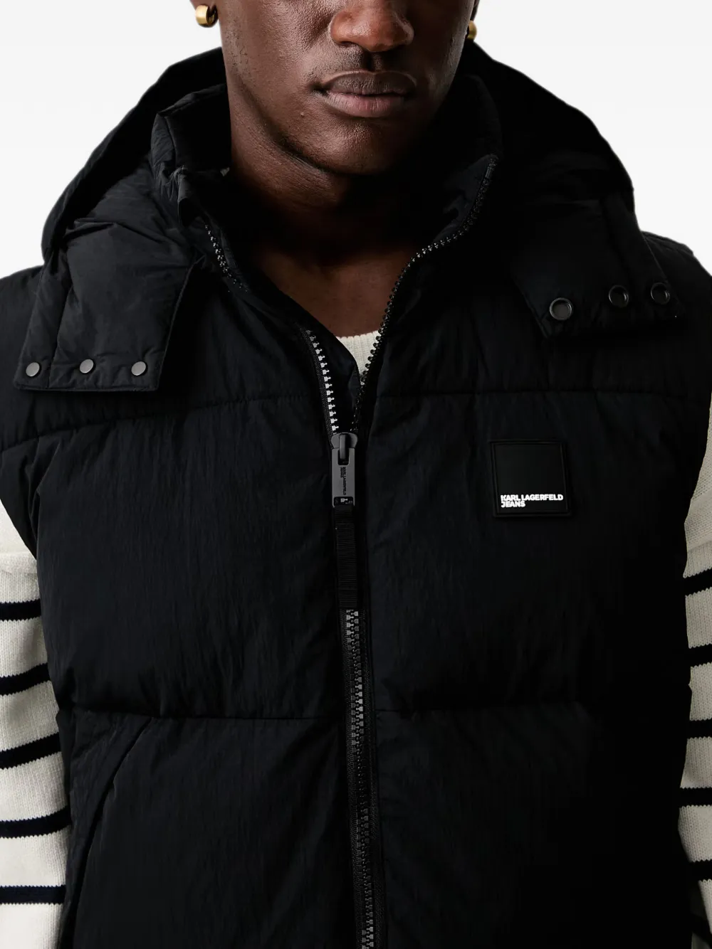 Karl Lagerfeld Jeans hooded quilted gilet Zwart