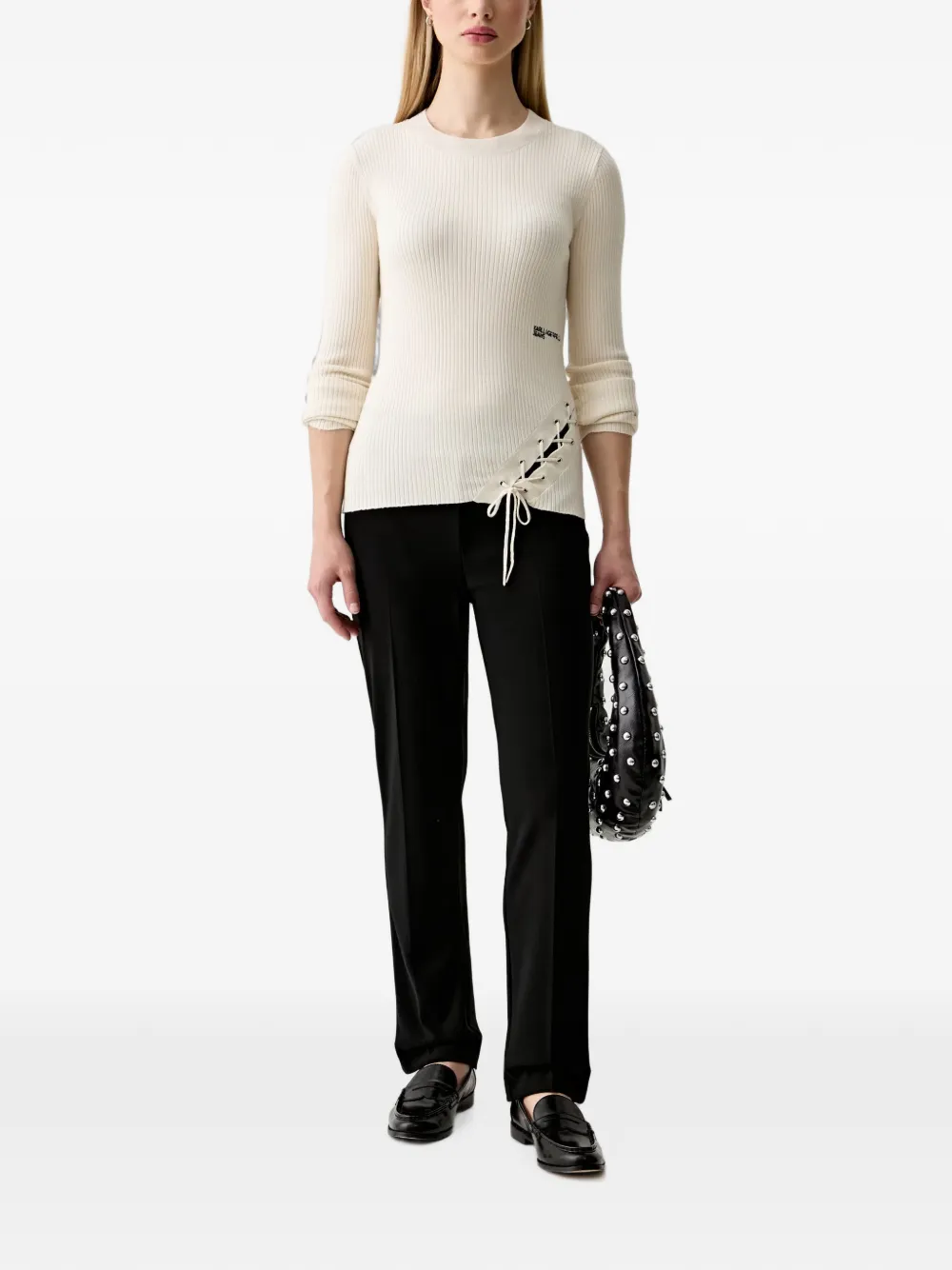 Karl Lagerfeld Jeans Geribbelde trui met veters Beige