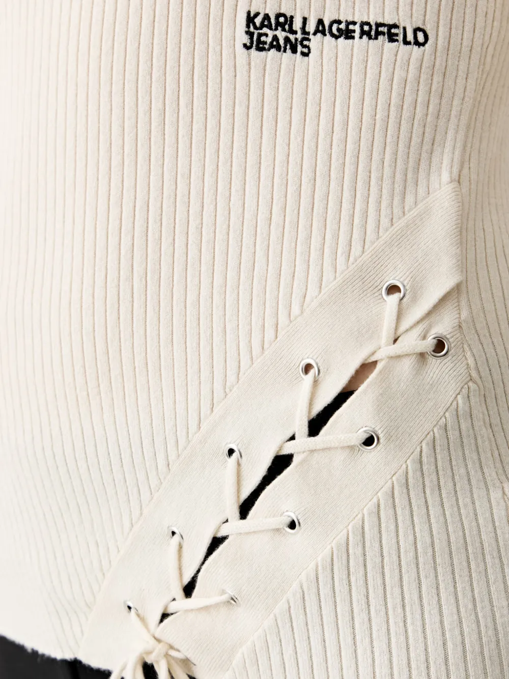 Karl Lagerfeld Jeans Geribbelde trui met veters Beige