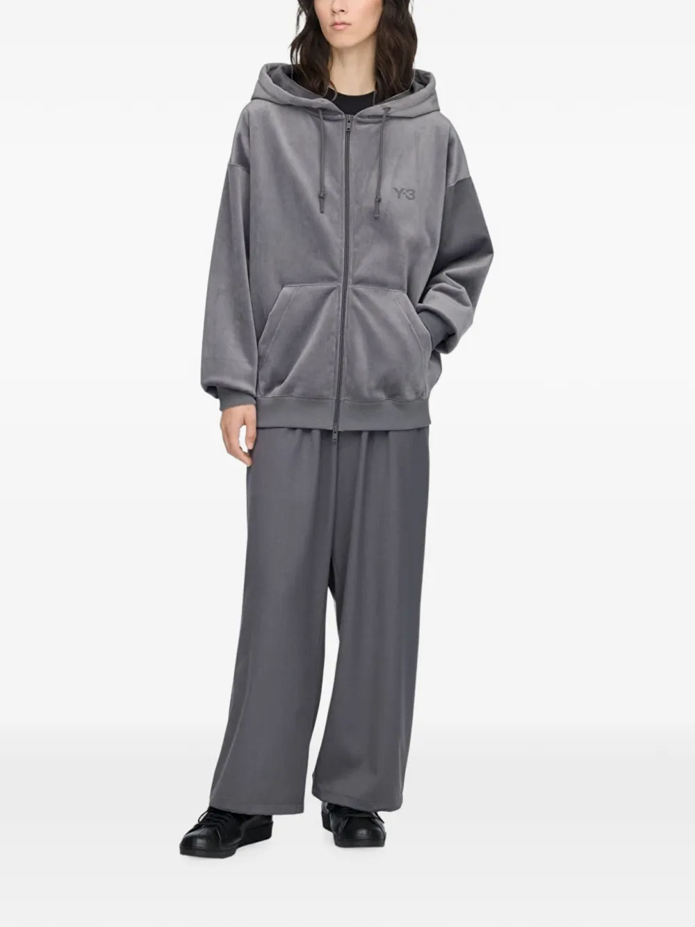 Y-3 Fluwelen jack met trekkoord en capuchon Grijs