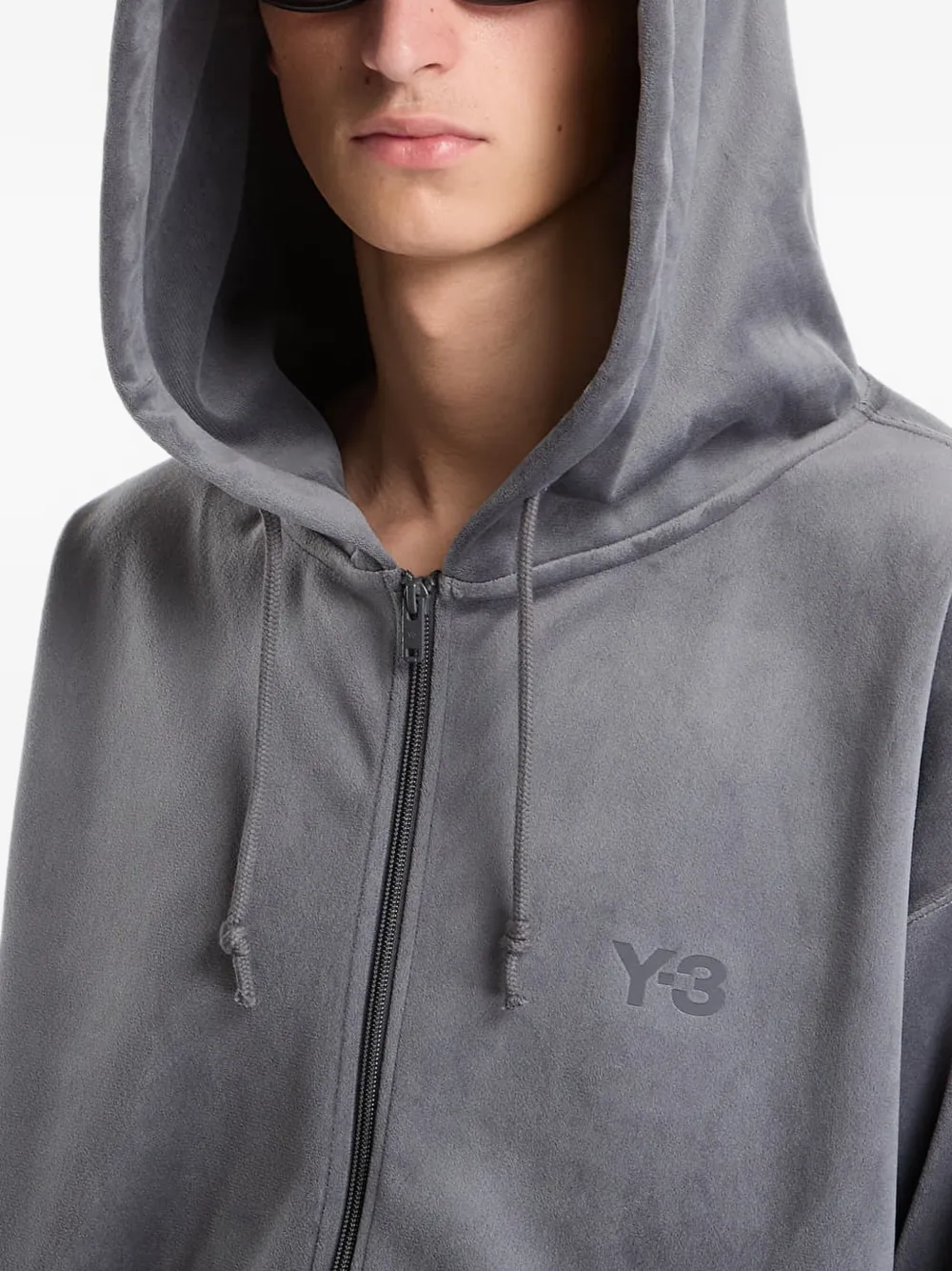 Y-3 Fluwelen jack met trekkoord en capuchon Grijs