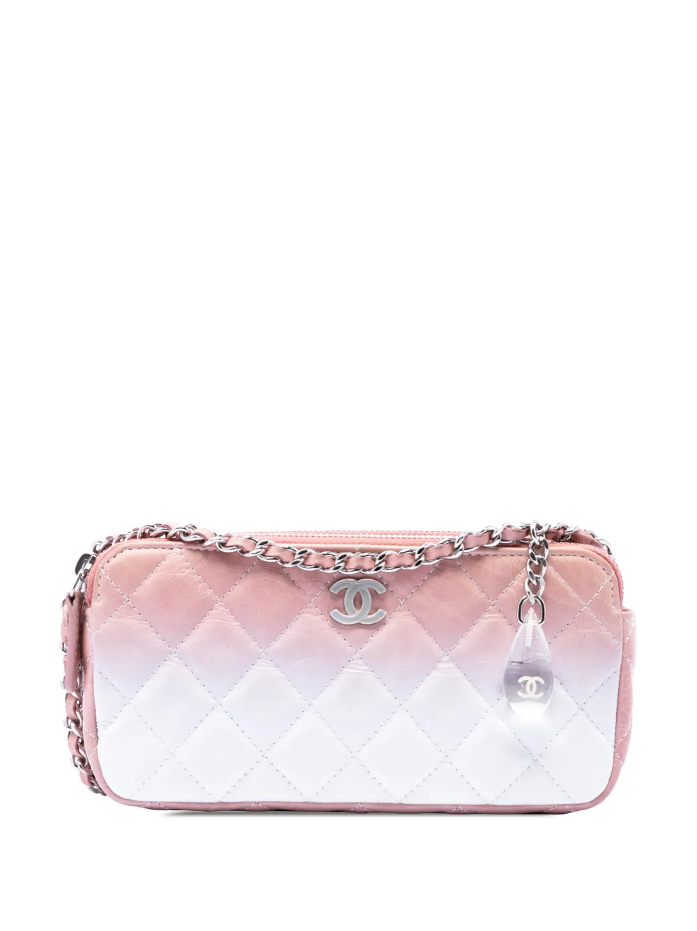 CHANEL Pre-Owned 2018-2019 Ombre Calfskin Double Zip Clutch On Chain crossbody bag - Pink