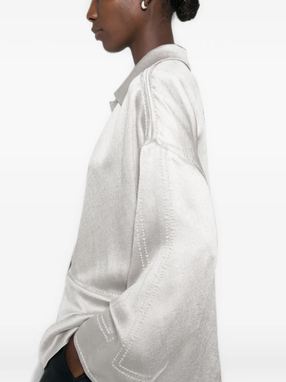 Giorgio Armani V-neck Long-sleeve Blouse in Silver, view 5