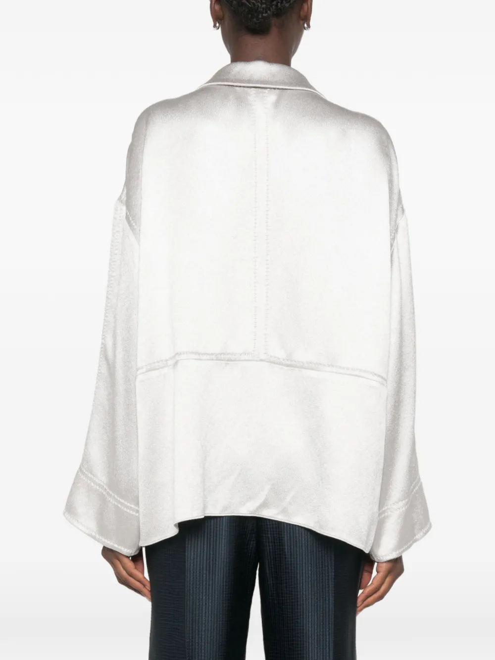 Giorgio Armani V-neck Long-sleeve Blouse in Silver, view 4