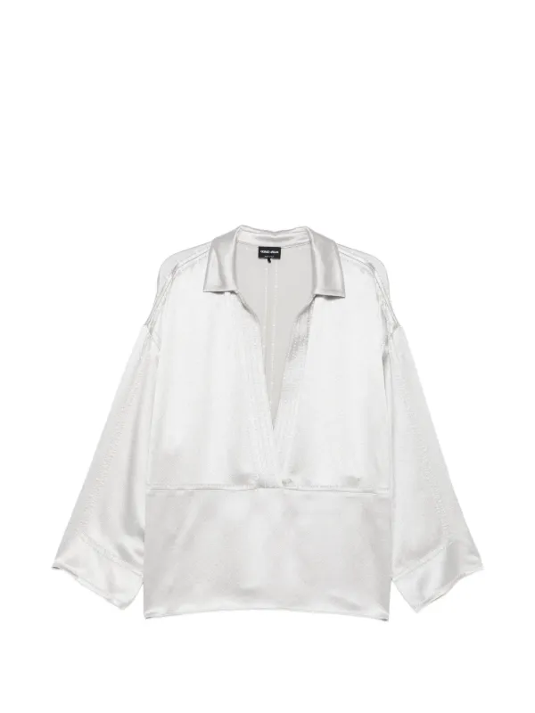 Giorgio Armani V-neck Long-sleeve Blouse in Silver