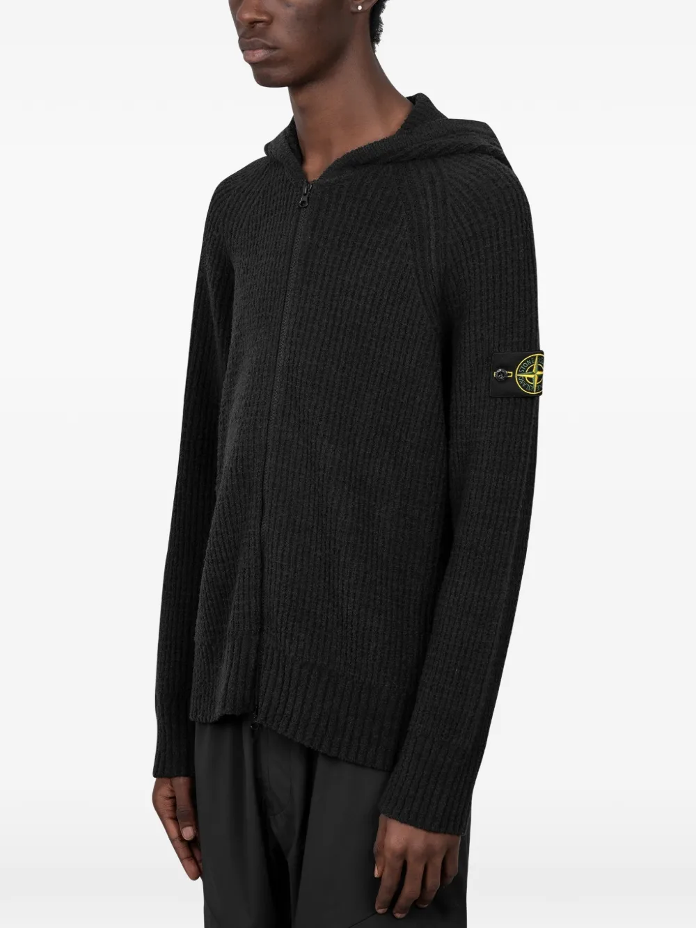 Stone Island 5100005 geribbelde katoenen bouclé trui Zwart