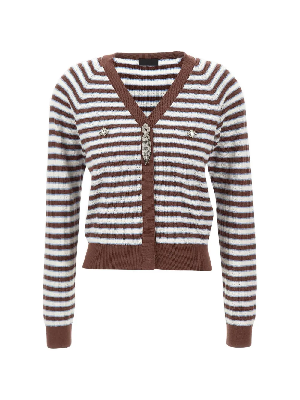 LIU JO crystal-embellished striped cardigan - Marrone
