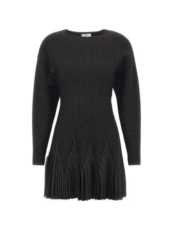 Elisabetta Franchi Ribbed Pleated Mini Dress | Black