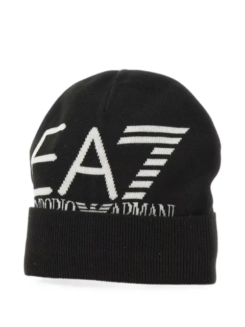 Ea7 Emporio Armani logo-jacquard ribbed-trim beanie hat