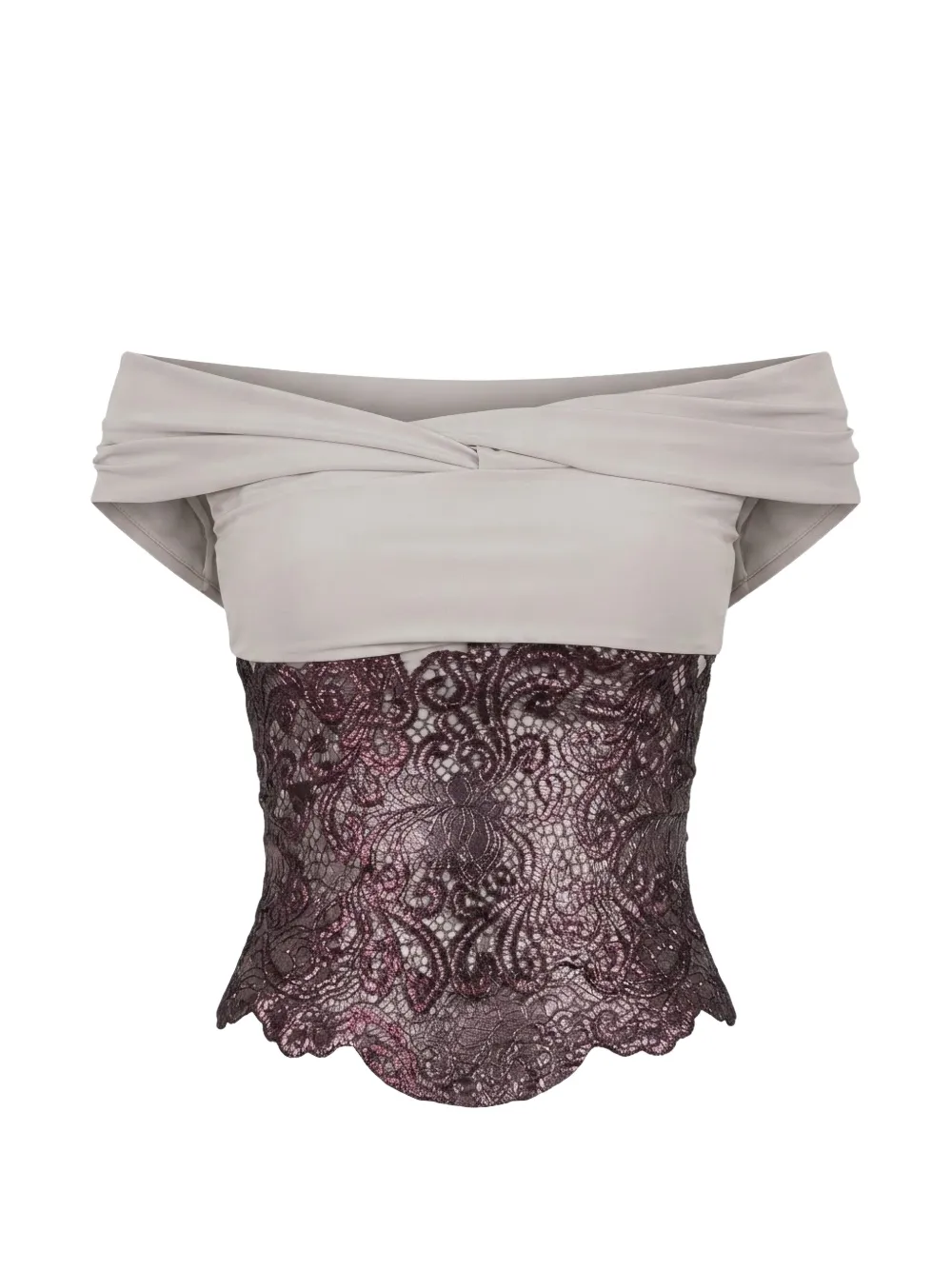 Gemy Maalouf metallic guipure-lace off-the-shoulder top - Viola