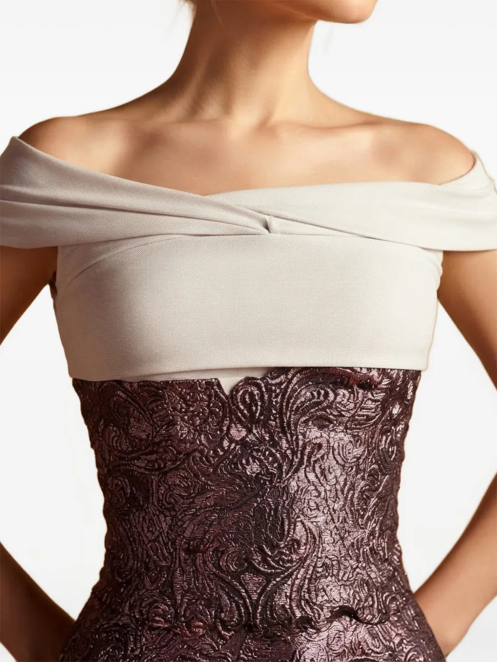 Gemy Maalouf Metallic off-shoulder top met guipurekant Paars