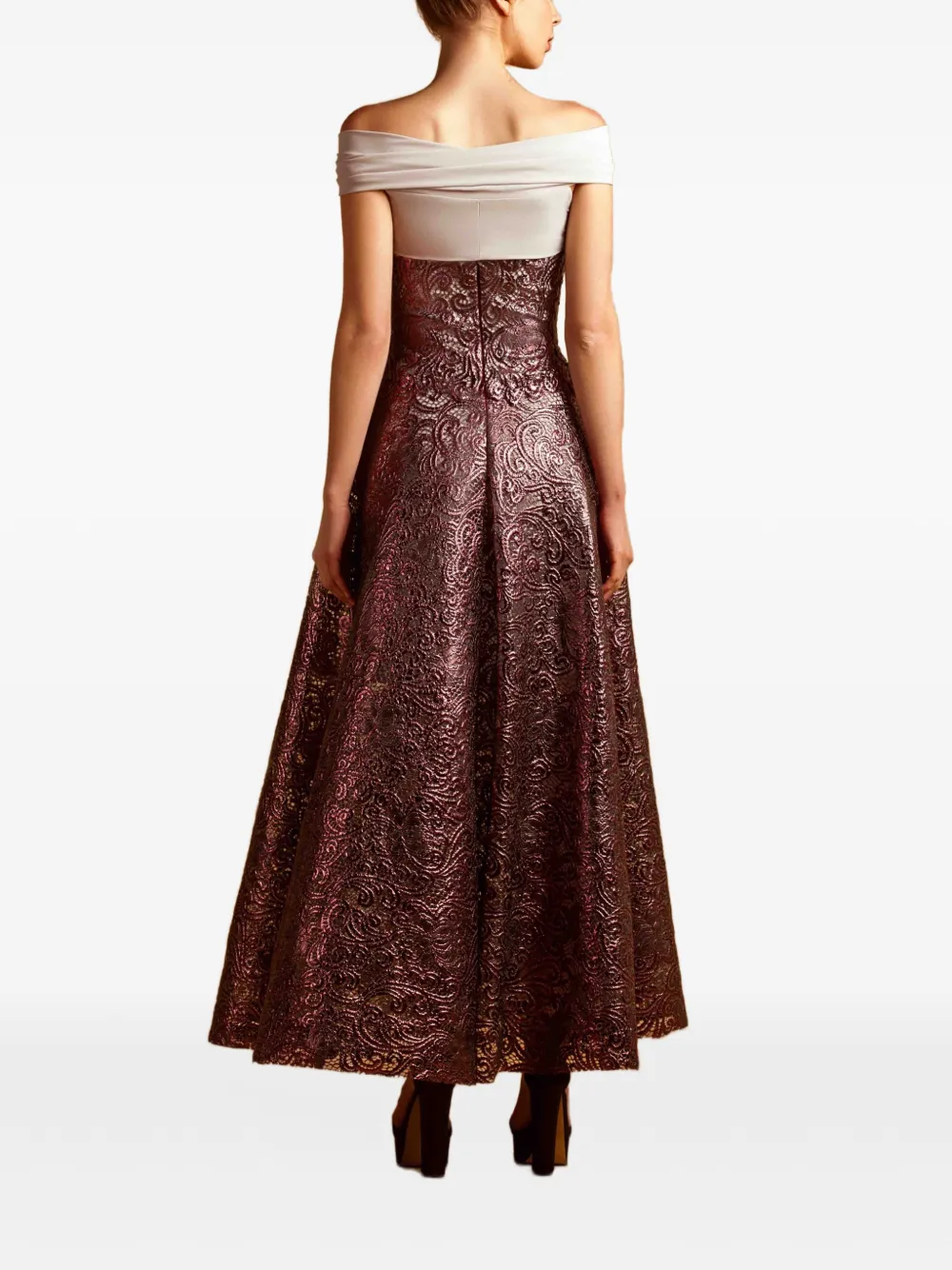 Gemy Maalouf Metallic off-shoulder top met guipurekant Paars