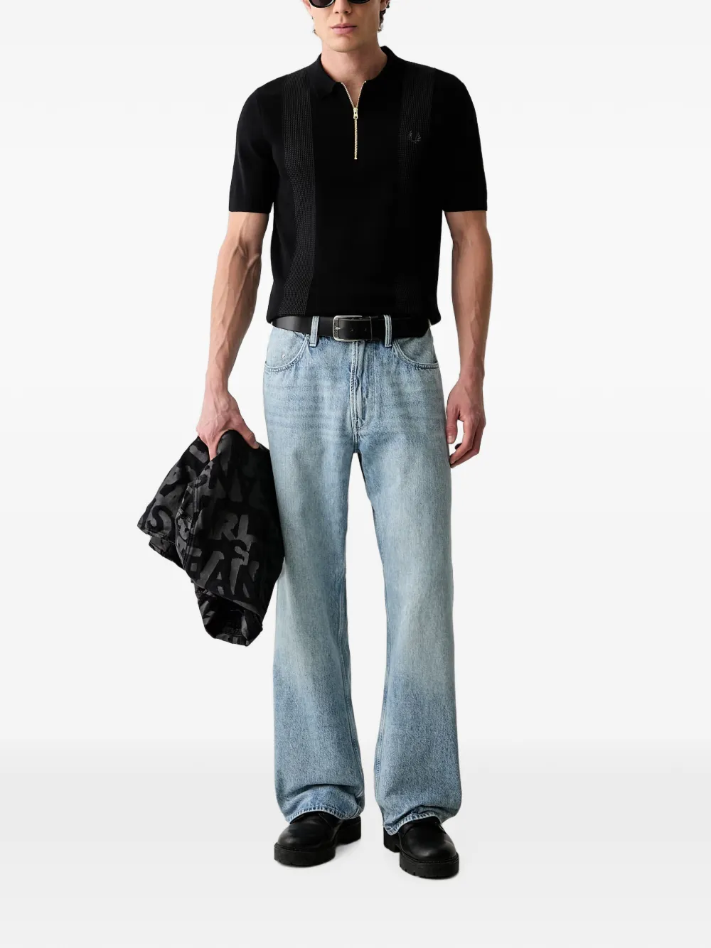 Fred Perry zip-fastening polo shirt Zwart