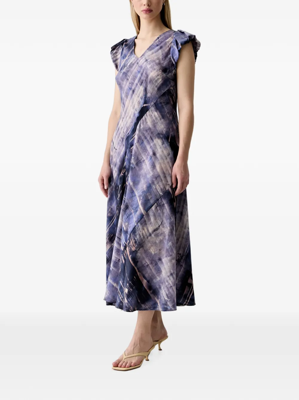 DKNY Midi-jurk met tie-dye print en kapmouwen Paars