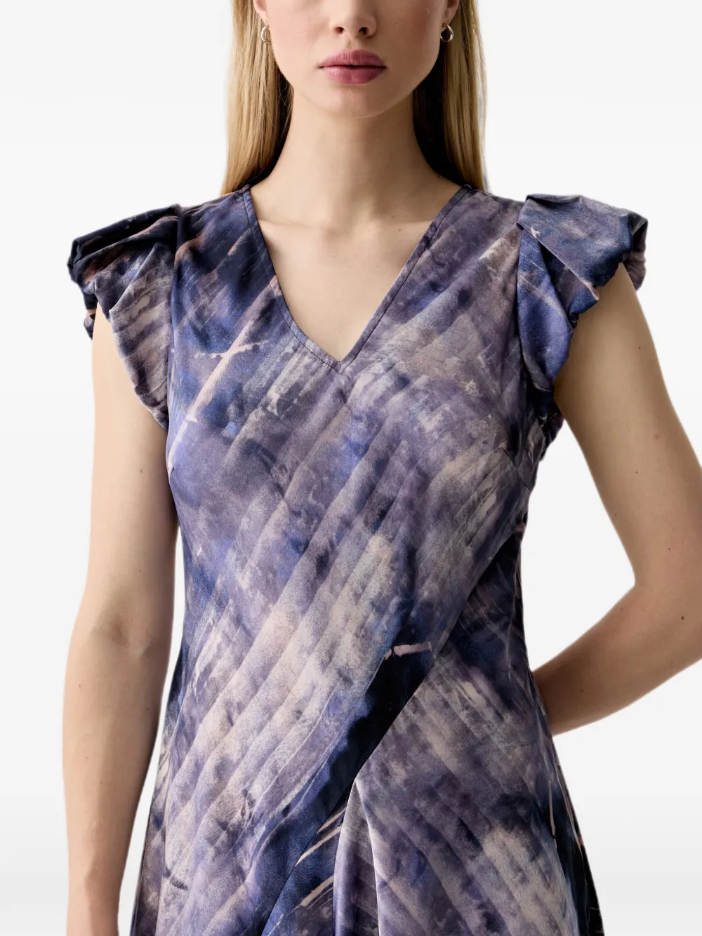 DKNY Midi-jurk met tie-dye print en kapmouwen Paars
