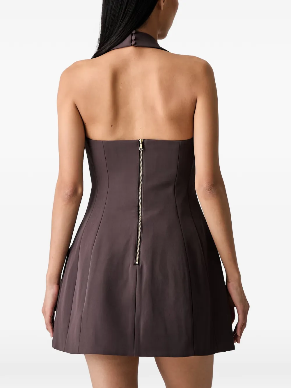 Bardot Nevelle geplooide mini-jurk met halternek Bruin