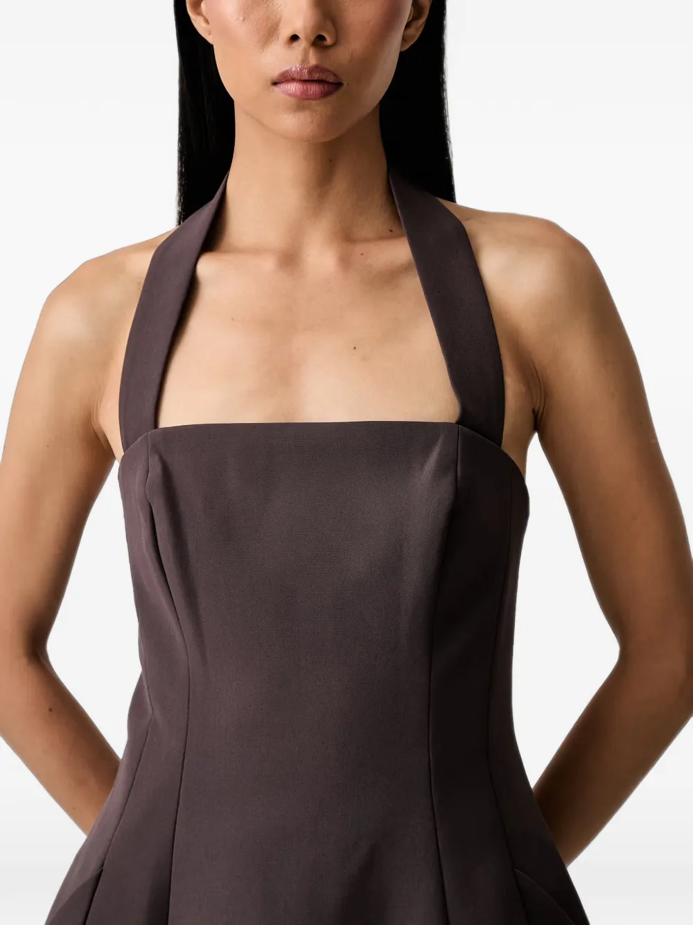 Bardot Nevelle geplooide mini-jurk met halternek Bruin