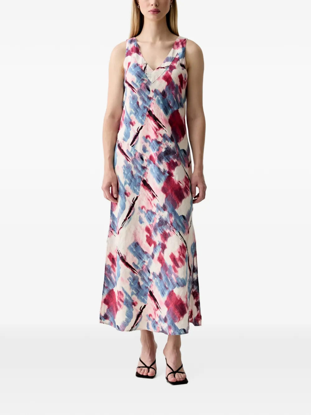 DKNY Mouwloze maxi-jurk met abstracte print Beige