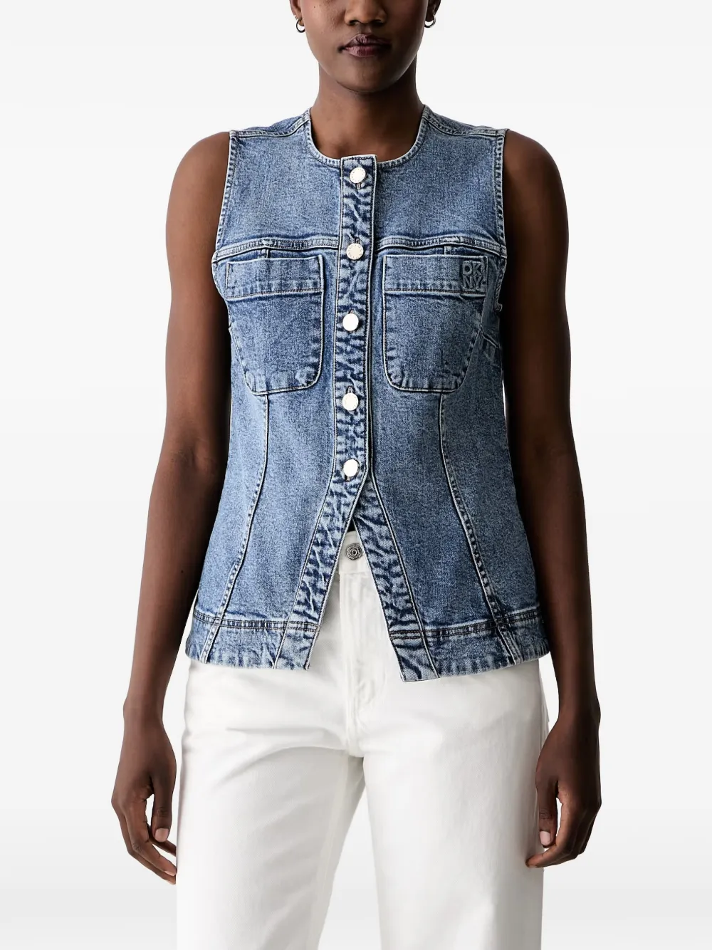 DKNY buckled denim button-down top - Blu
