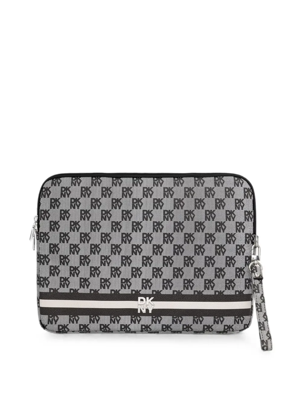 DKNY monogram-print logo-plaque laptop bag - Grigio
