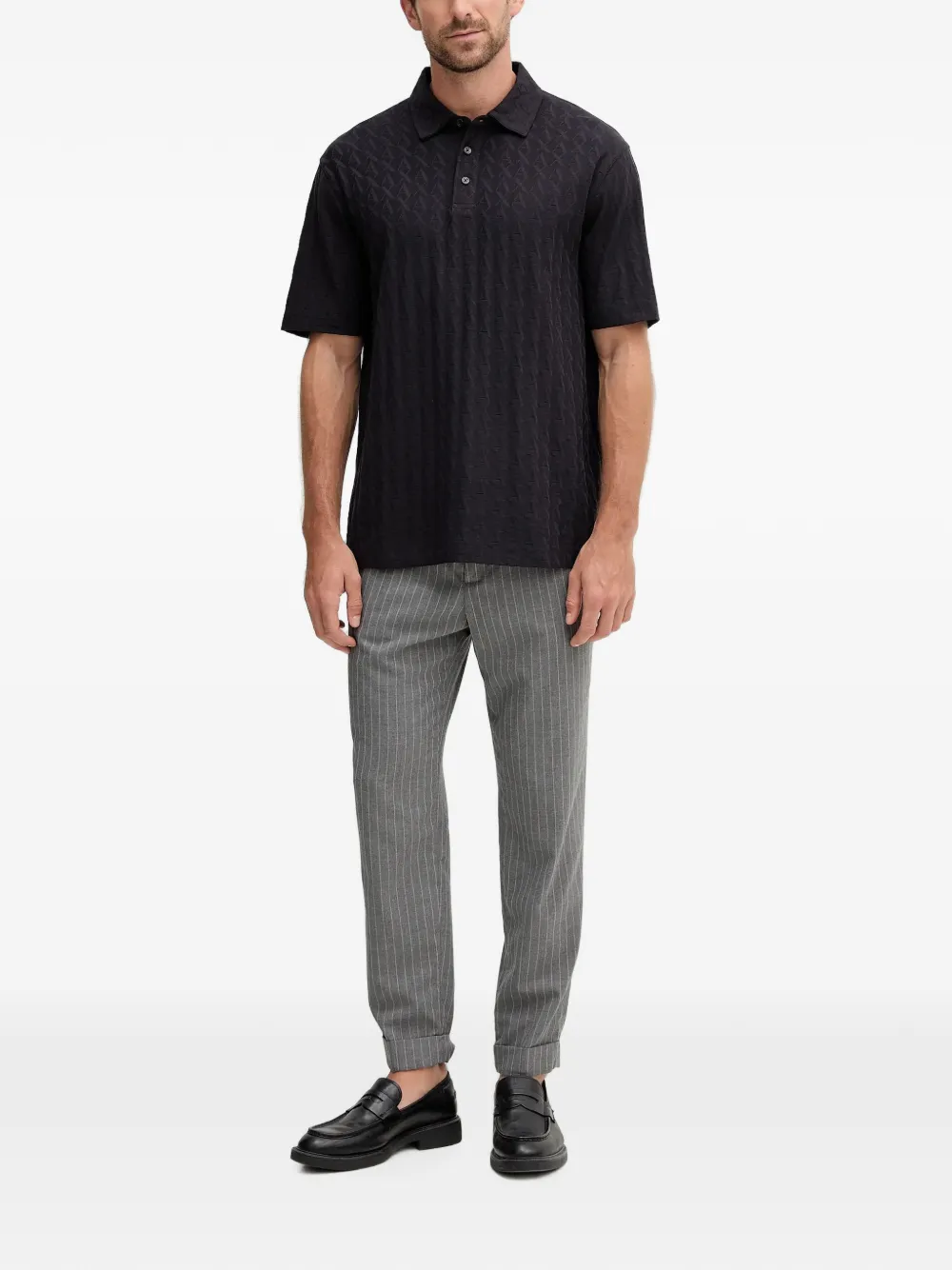 Armani Exchange textured cotton polo shirt Blauw