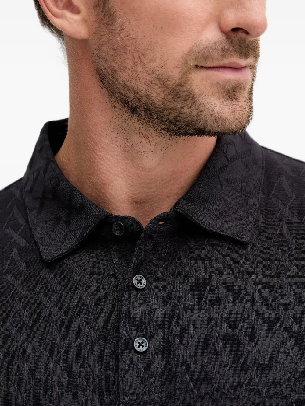 Armani Exchange textured cotton polo shirt Blauw