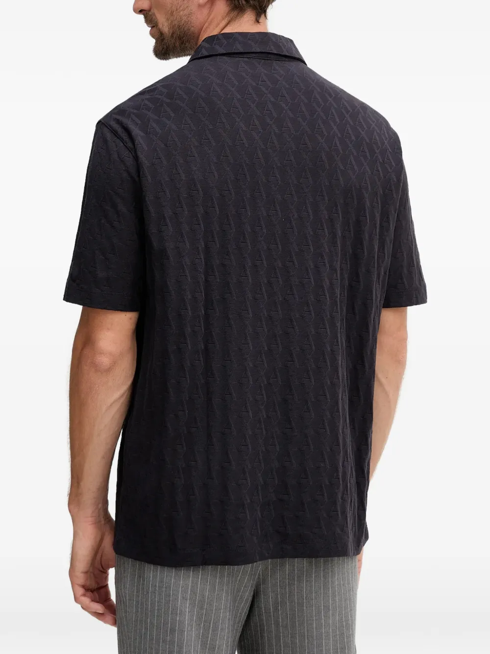 Armani Exchange textured cotton polo shirt Blauw