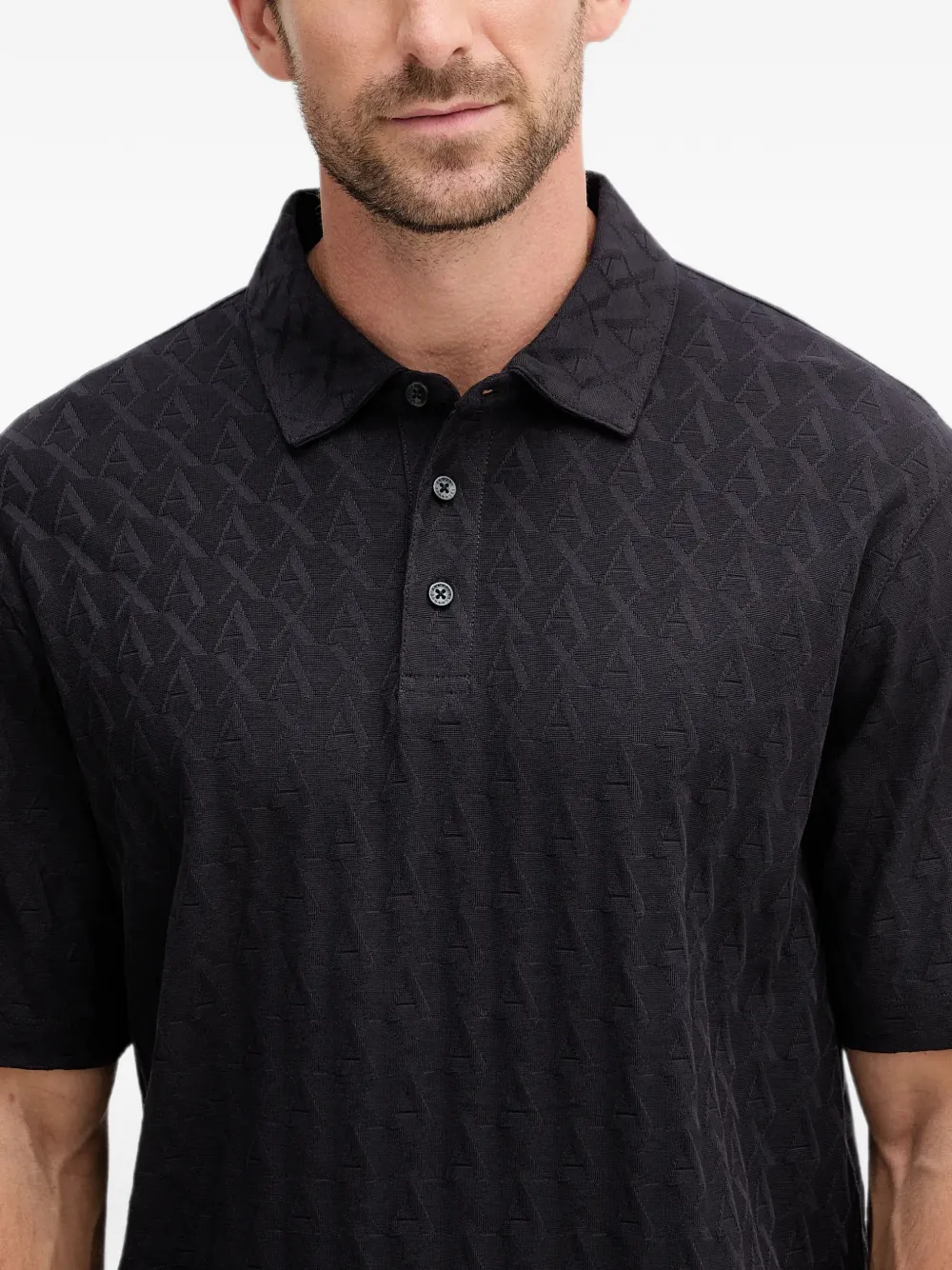 Armani Exchange textured cotton polo shirt Blauw
