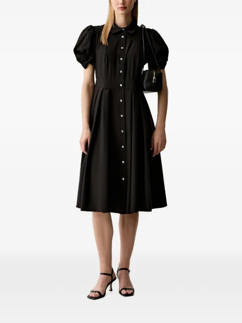 DKNY puff-sleeve pleated midi dress