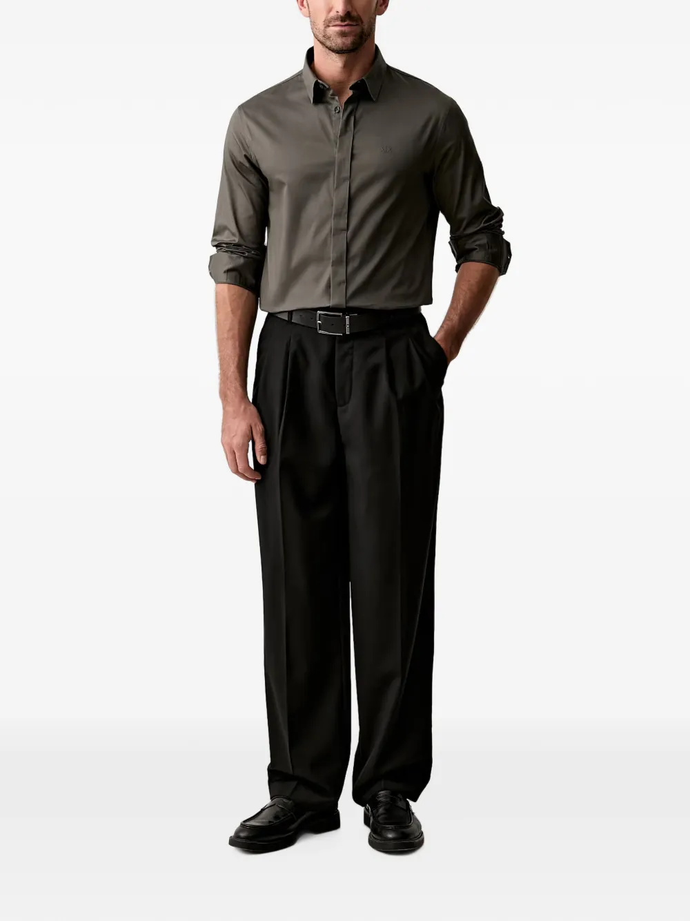 Armani Exchange Slim-fit overhemd met geborduurd logo Groen