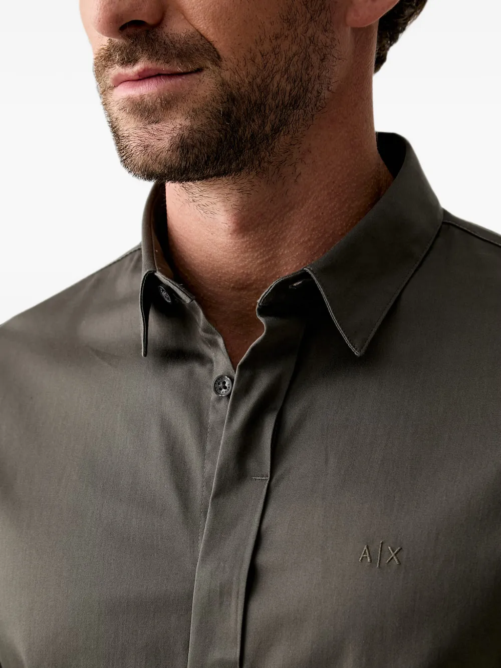 Armani Exchange Slim-fit overhemd met geborduurd logo Groen