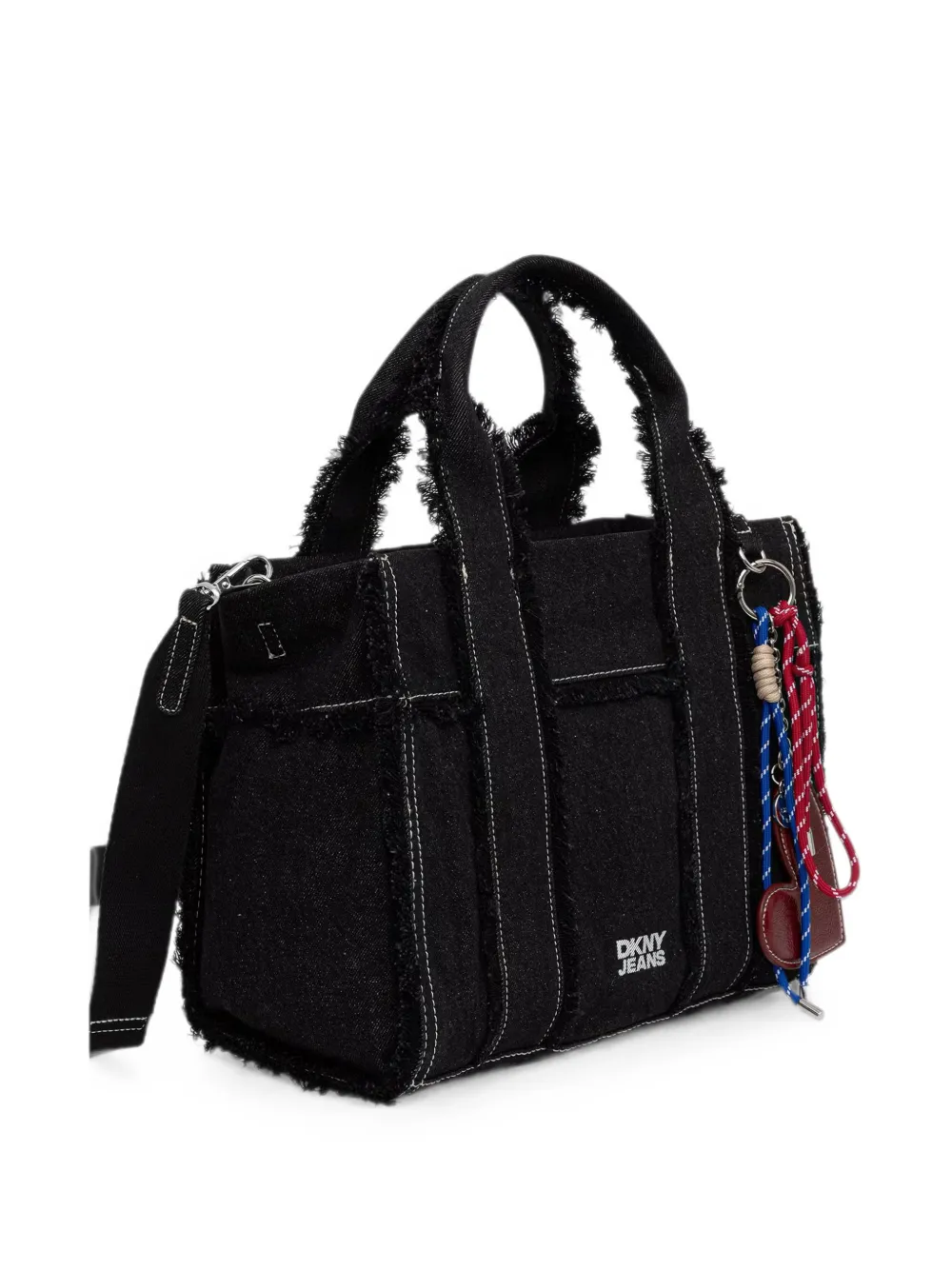 DKNY Denim shopper met franje Zwart