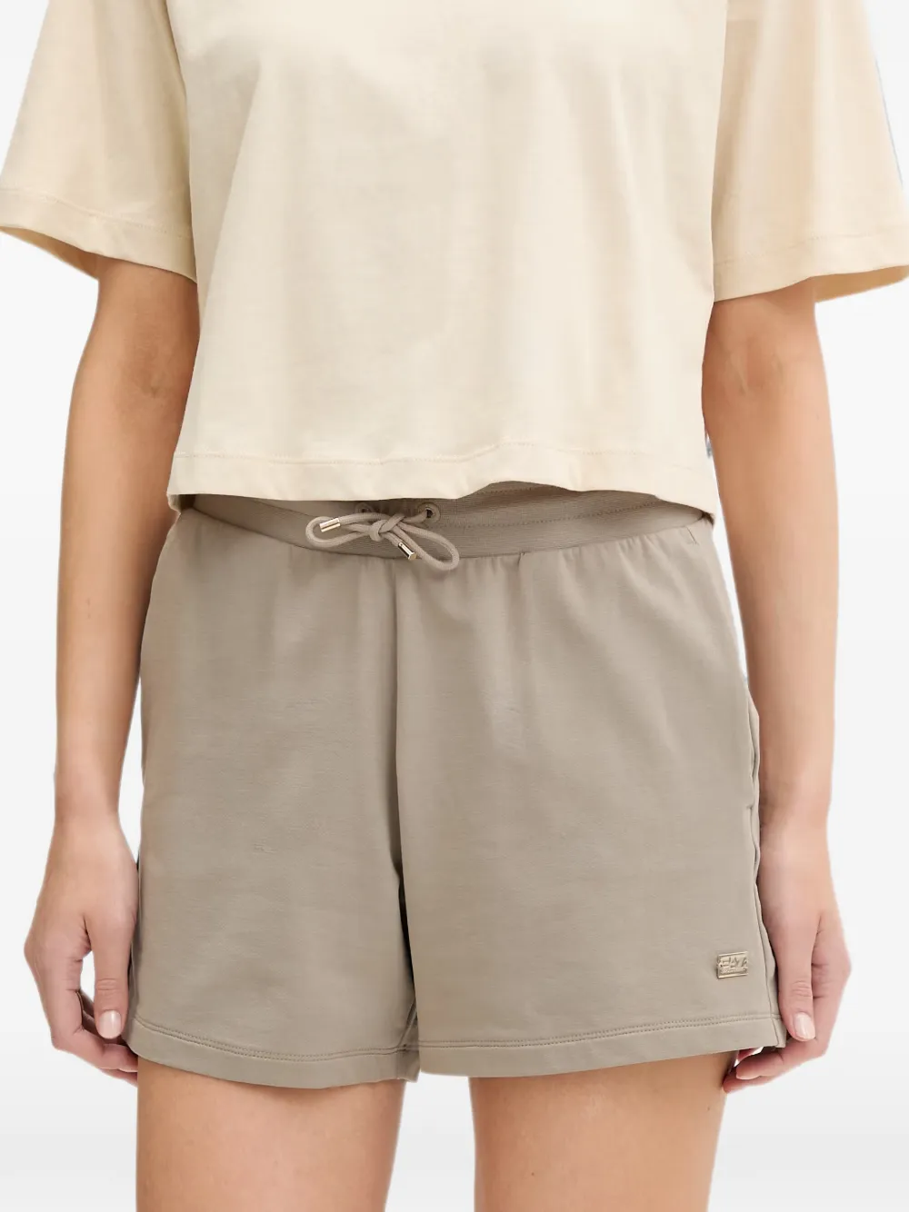 Ea7 Drawstring Logo-plaque Shorts In Neutrals