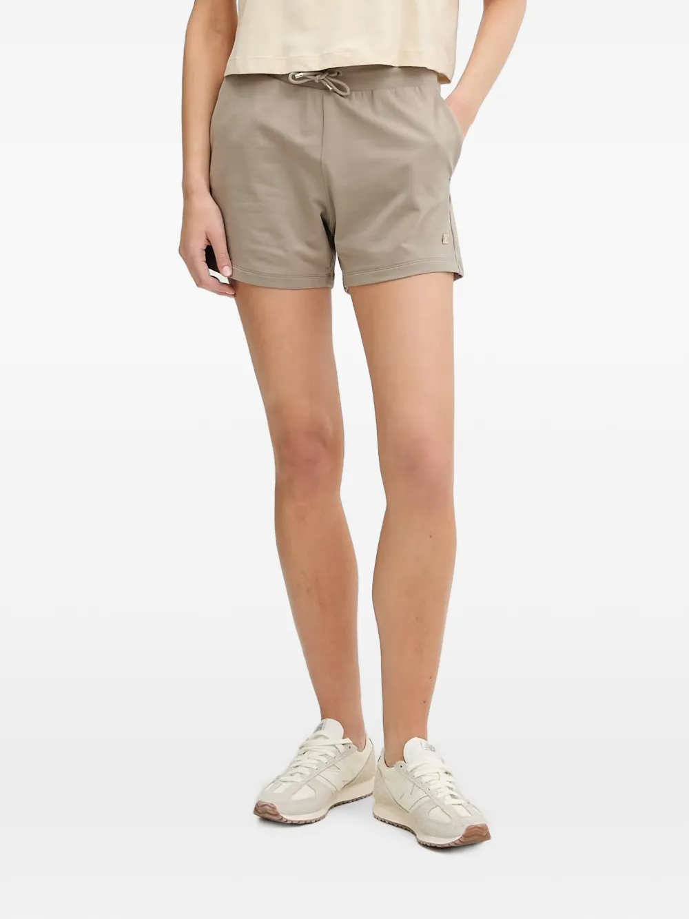 Ea7 Drawstring Logo-plaque Shorts In Neutrals