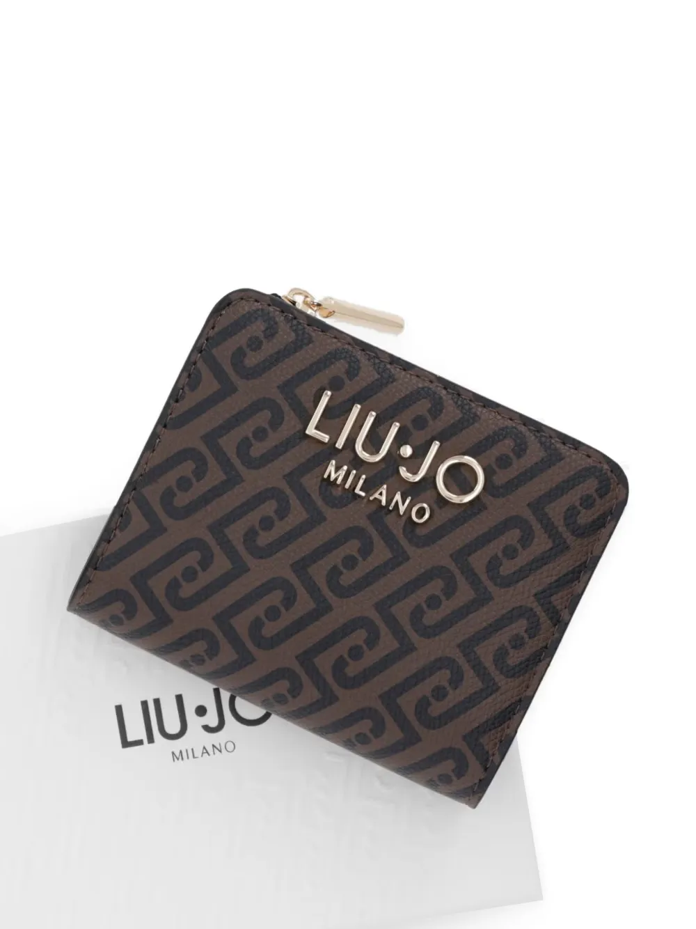 LIU JO Portemonnee met monogramprint en logoplakkaat Bruin